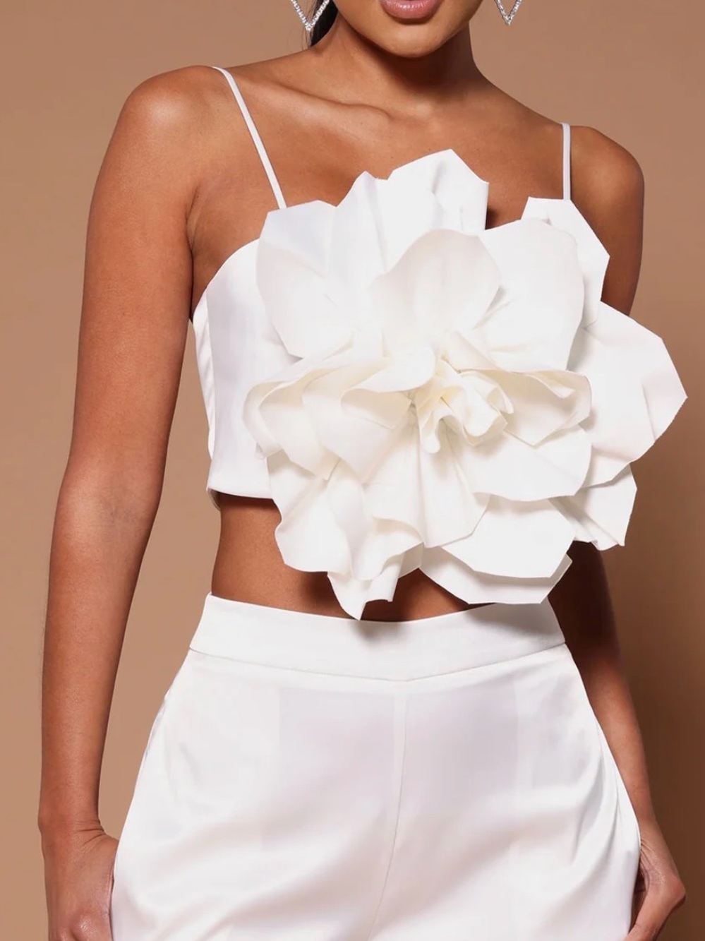 High-Waist Pants and Floral Crop Top Coord Set - Picture 5 of 6